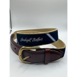 YRI Goodnight Brothers Solid Brass Canvas Belt Tan Navy Size 32